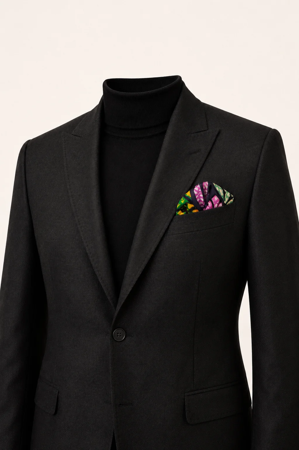 Costume MOLATTO noir avec pochette wax en poche