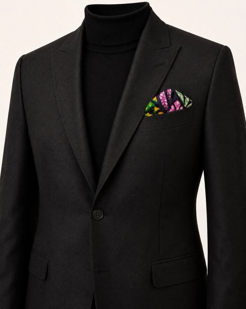 Costume MOLATTO noir avec pochette wax en poche